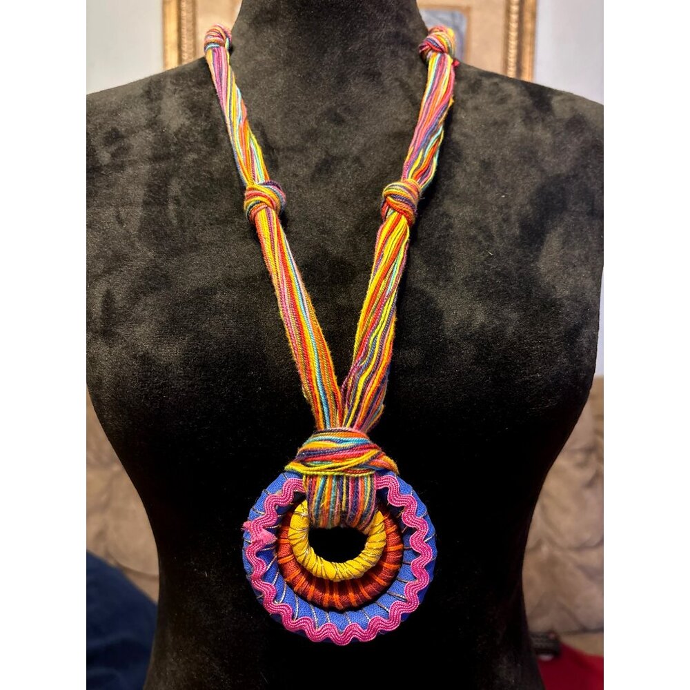 Handcrafted Rainbow Colors Statement Necklace Cir… - image 4